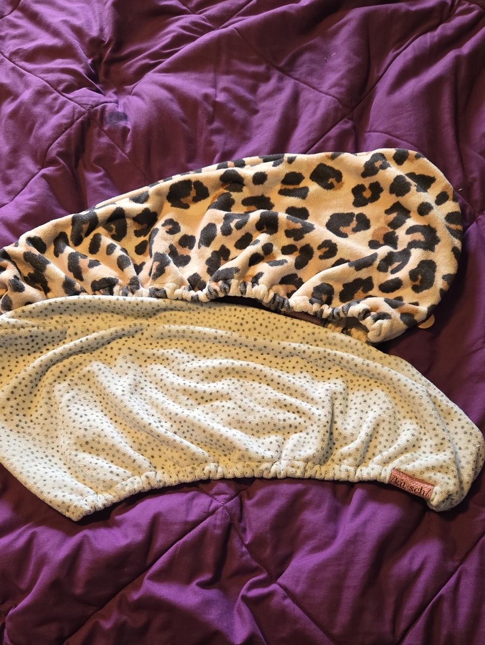 Kitsch Leopard Print and Black Polka Dot Hair Towels